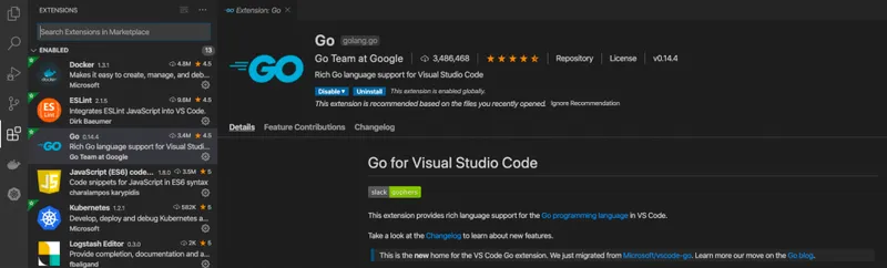 official golang vs code extension