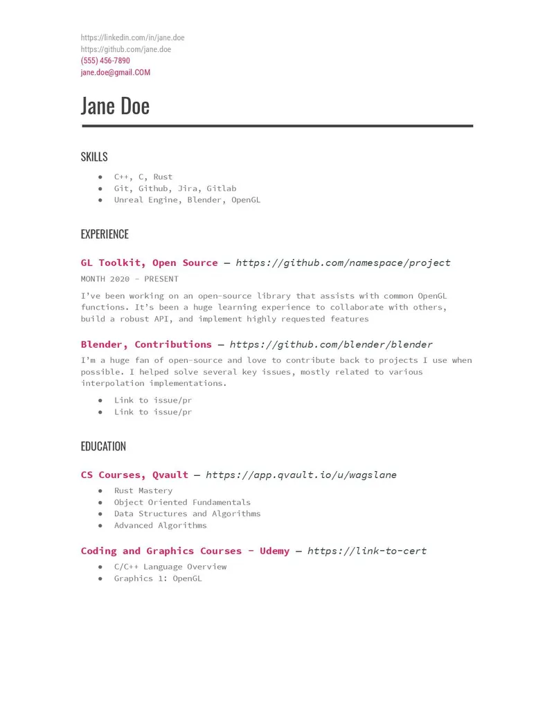 Game Development Resume Sample - Self-Taught